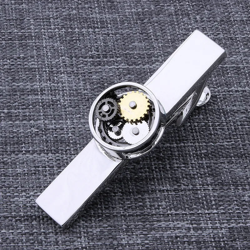 Fashion Tie Clips Watch Movement Black Gun metal Immovable Mechanical Tie Bar Clasp for Men