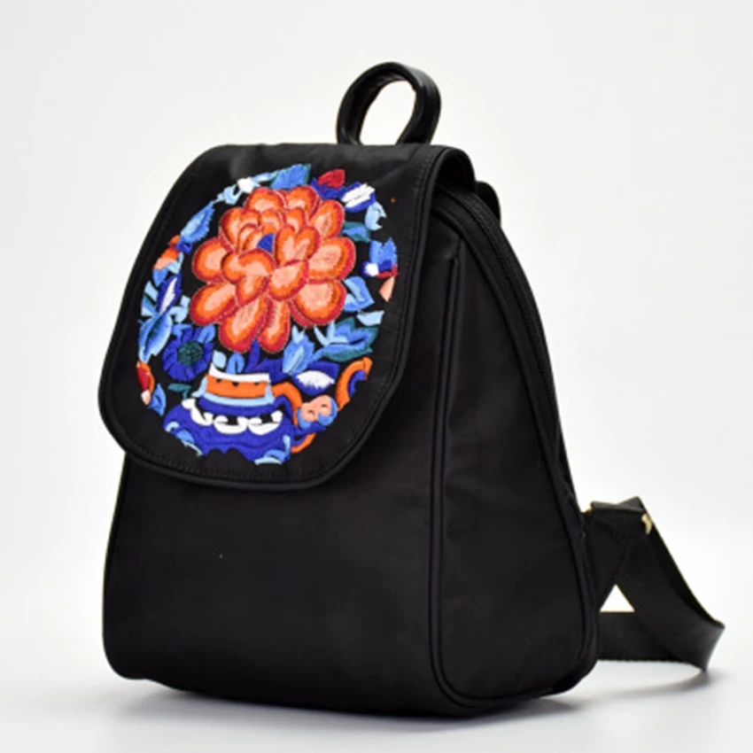 

New ethnic embroidery shoulder bag simple Chinese style Oxford cloth embroidery black backpack Women's backpack