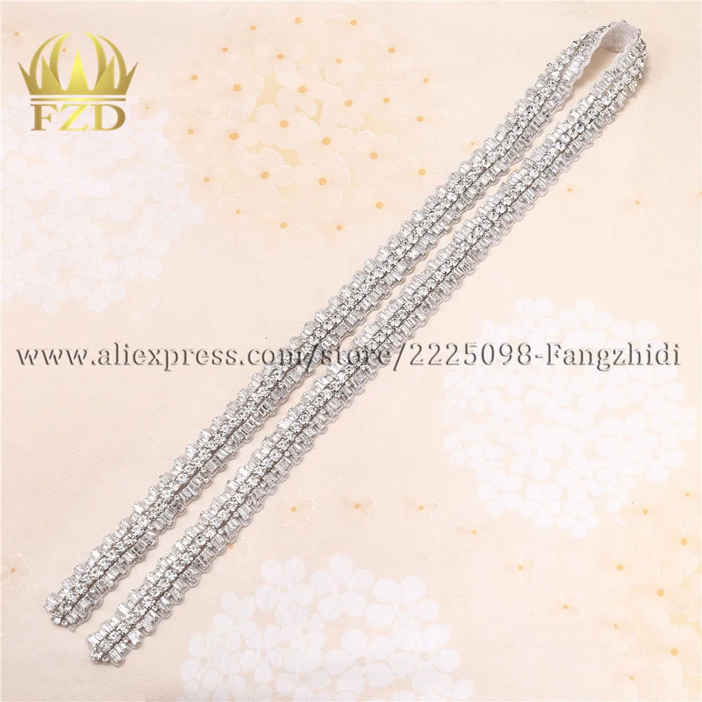 FZD 1 Yard Iron On Hotfix Beaded Sewing Bridal Wedding Dresses Rhinestone Crystal Applique Trim for Clothes