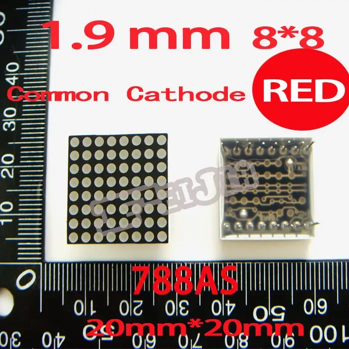 50PCS/LOT 1.9MM 8X8 Red Common Cathode 20*20 LED Dot Matrix Digital Tube Module 788AS Advertising Lights Free shipping