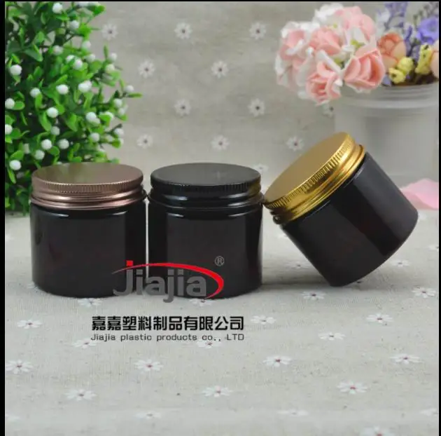 Free shipping 50pcs/lot 50g brown PET jar,50ml black bronze gold aluminum cap,PET cream jar empty cosmetic jars 50g plastic jar