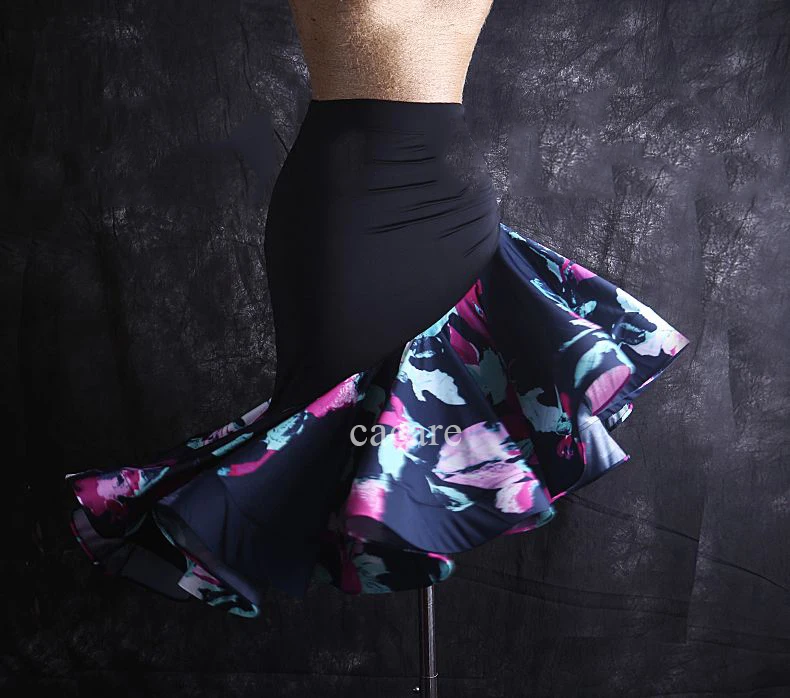 Latin Dance Skirt Women for Latin Fringe Salsa Dance Competition Dresses Dancing Skirt of Woman D0028 Ruffled Fluffy Hem