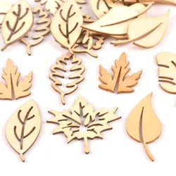 24Pcs/lot Mixed Leaf Pattern Natural Wooden For Scrapbooking Craft Home Decor Unfinished Wood Slices DIY Handmade 20x40mm m1652