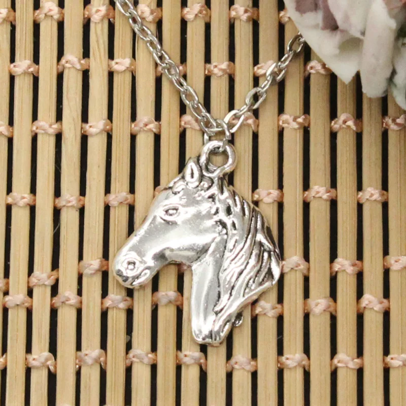 New Fashion Steed Horse Head Pendants Round Cross Chain Short Long Mens Womens DIY Silver Color Necklace Jewelry Gift