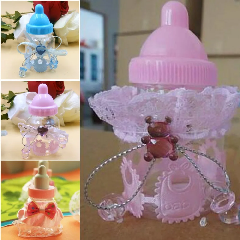 Cute Milk Bottle Design Baby Shower Full Moon Candy Box Favor Lace and Bear Decorative Accessories 5 Styles Available