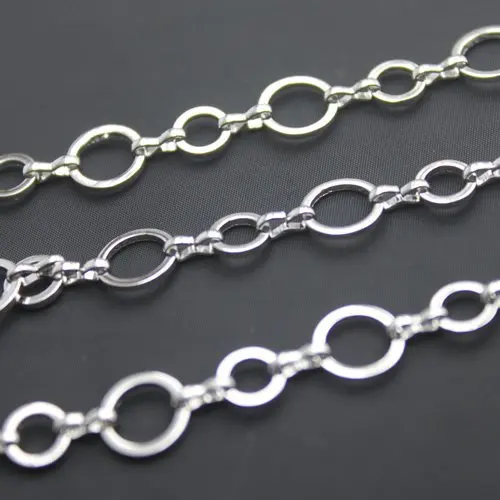 

Free shipping!!!20m/lot hand-made Copper material 6mm circle +8mm circle dull silver chain