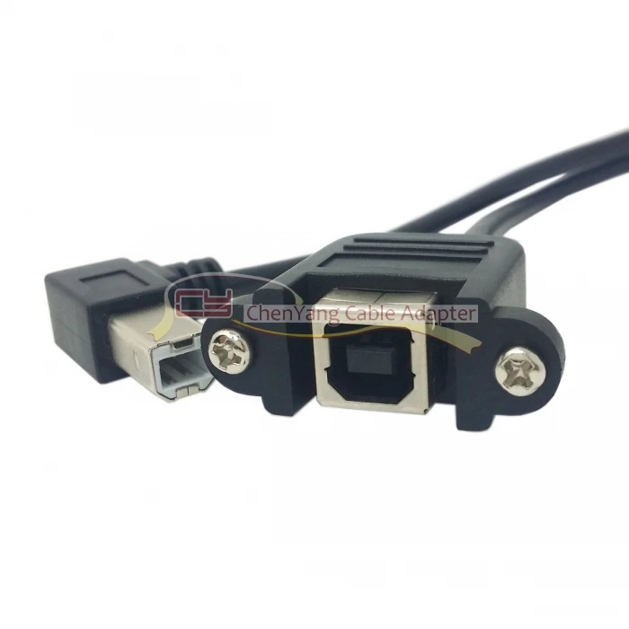 Macho para cabo de extensão fêmea com parafusos, 90 graus angular esquerdo, USB tipo B, Panel Mount, 50cm