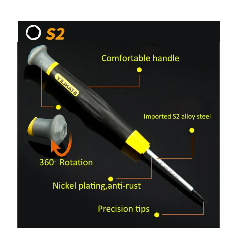 Stanley precision mini hexagon screwdriver micro hex screw driver wrench tools 0.9mm 1.3mm 1.5mm 2.0mm 2.5mm 3.0mm magnetic tips