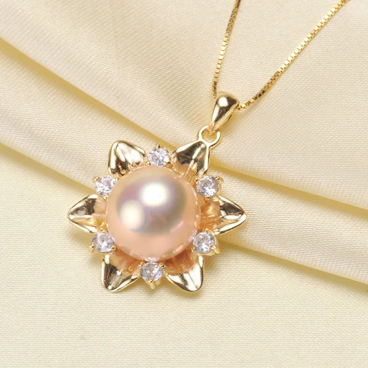 Women DIY Sunflower Pearl Pendant Holder S925 Sterling Silver Flower Pendant Jewelry Findings&Components Silver&Gold 3Pcs