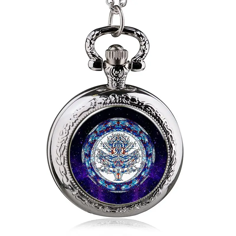 Tree Of Life Steel Quartz Pocket Watch Necklace Steampunk Jewelry Vintage Long Chain