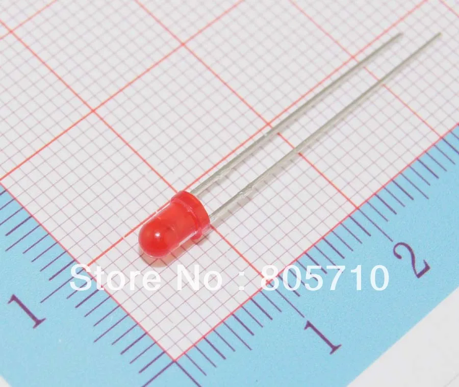 

Red LED Lamp. 3mm Red Diffused Lens, 3mm round LED, 630nm wavelength, Super brightness, 367-480mcd 1.8V20mA 2000pcs/lot