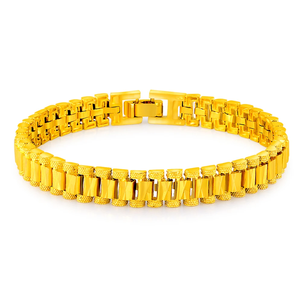 Wholesale 24k Gold GP 8MM Watchband Bangle Bracelet  for Men  Women 19CM Drop Shipping. Pure Gold Color Men\'s Bracelet Jewelry