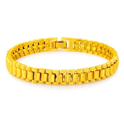 Wholesale 24k Gold GP 8MM Watchband Bangle Bracelet  for Men  Women 19CM Drop Shipping. Pure Gold Color Men's Bracelet Jewelry