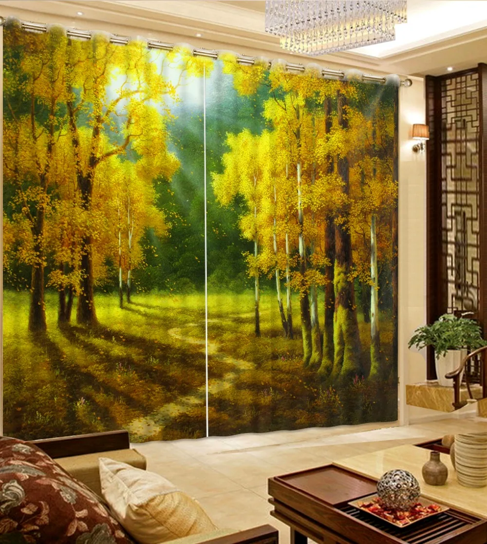 

Golden forest curtains nature scenery landscape 3D Curtain Luxury Blackout Window Curtain Living Room
