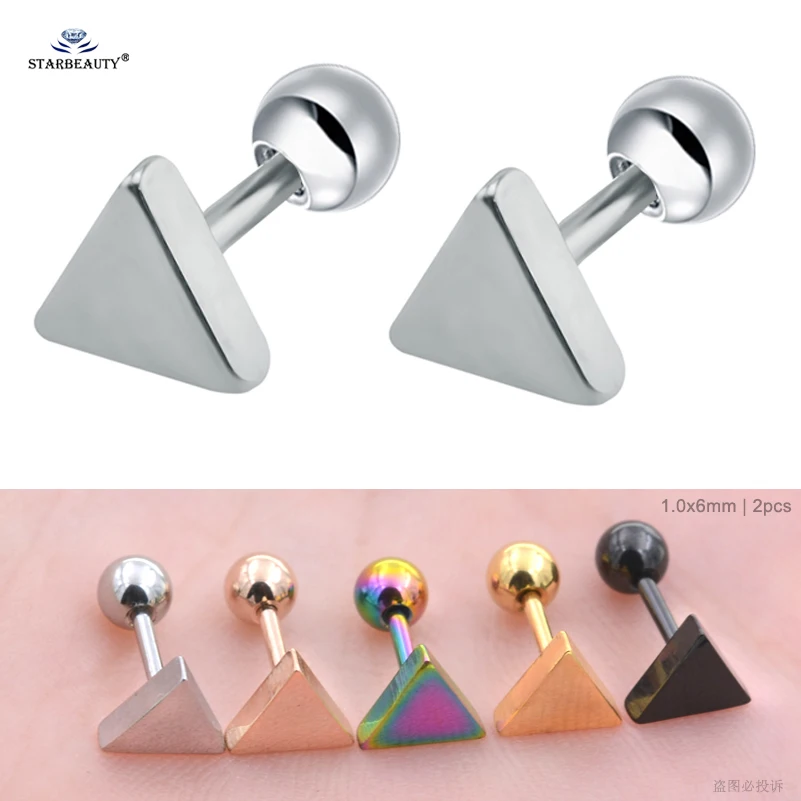 2 pcs/lot 18G 6mm Cute Triangle Stud Earrings Tragus Piercing Helix Piercing Oreja Cartilage Earring Pircing Orelha Ear Jewelry