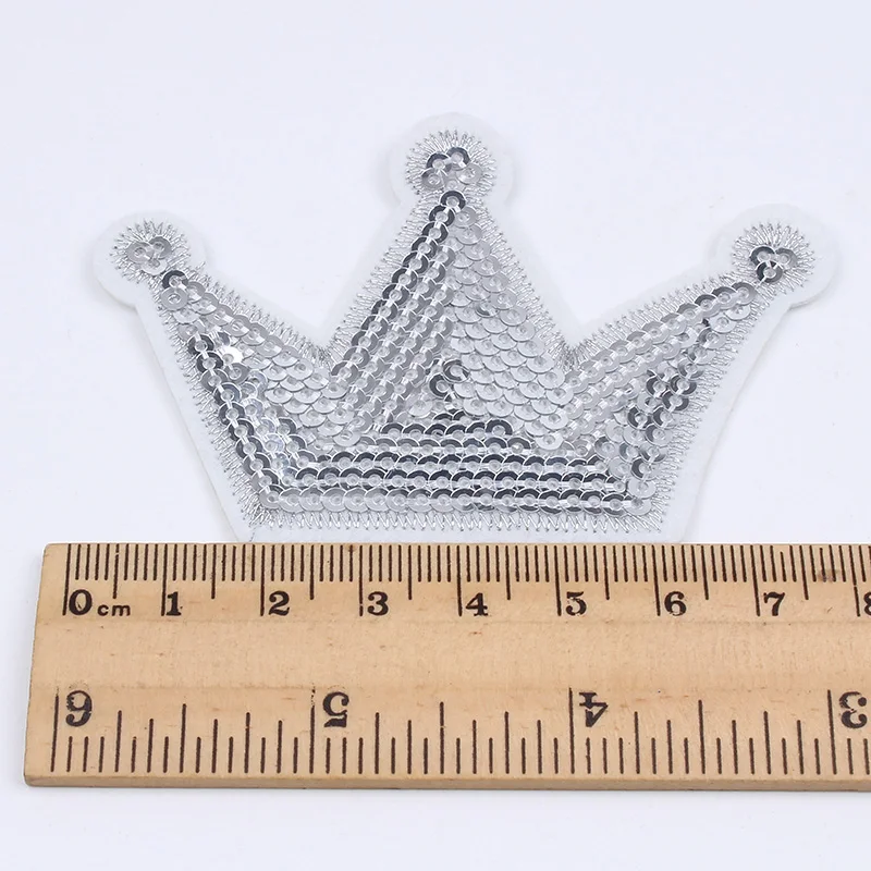 10pcs/lot DIY Sequined Silver Crown Stickers Sewing Clothes Jeans Backpack Shoes Pants Patch Cartoon Patches Iron On Appliques