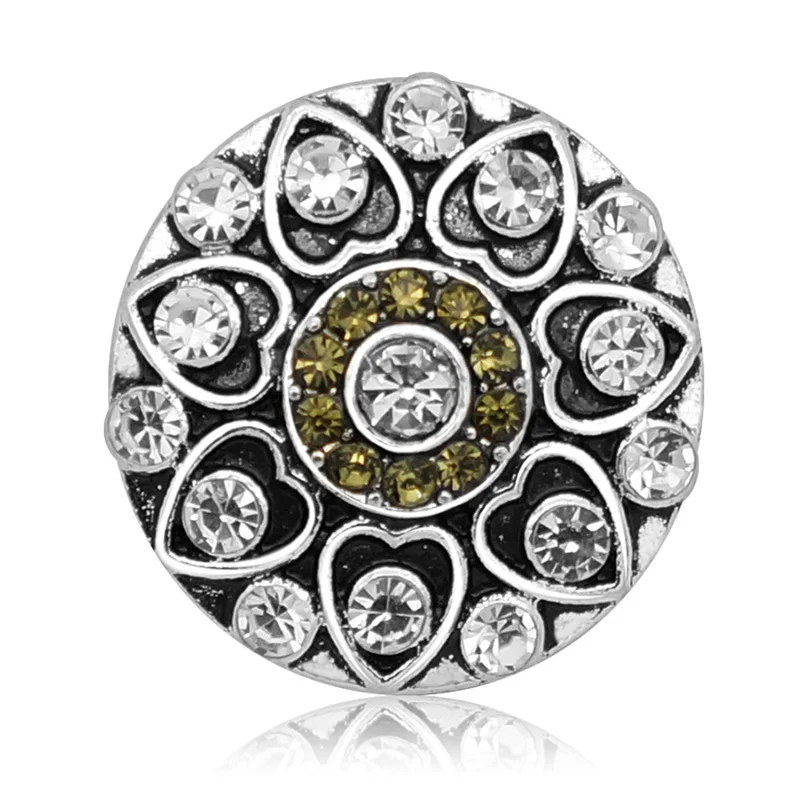 New KZ3070 Beauty Charm Colorful Hearts Flowers rhinestone 18MM Metal snap buttons for DIY snap jewelry wholesale