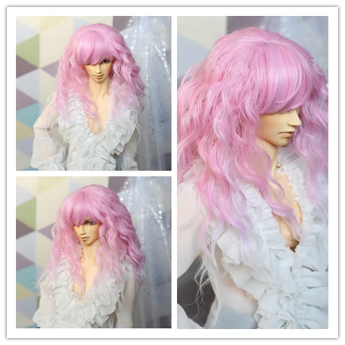 New bjd SD kostüm puppe perücke 1/3 gericht stil Rosa gradienten farbe corn perm tief lockiges haar für puppe kopf größe 22-24 CM