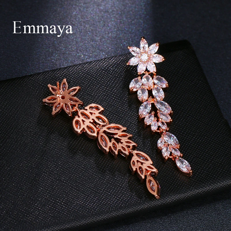 Emmaya Fashion Female Crystal Leaf Drop Earrings 3 Colors Zircon Earrings Boho Wedding Jewelry Long Dangle Earrings