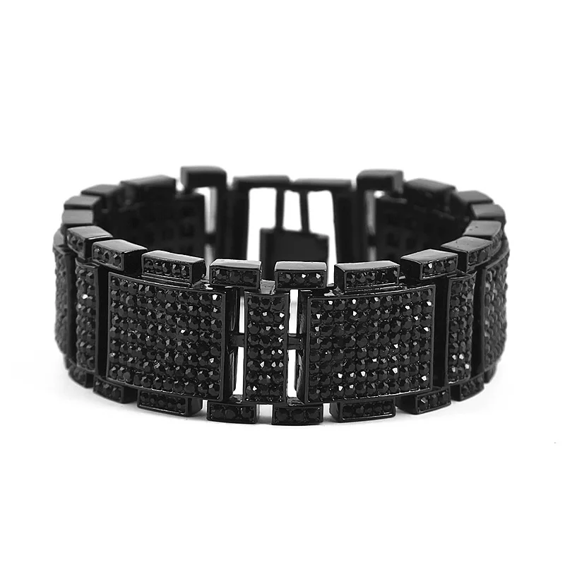 Exaggerated Punk Shiny Full Rhinestone I Bangle Hip Hop Bling CZ Wristbands Chains Link Men Women Gift jewelry