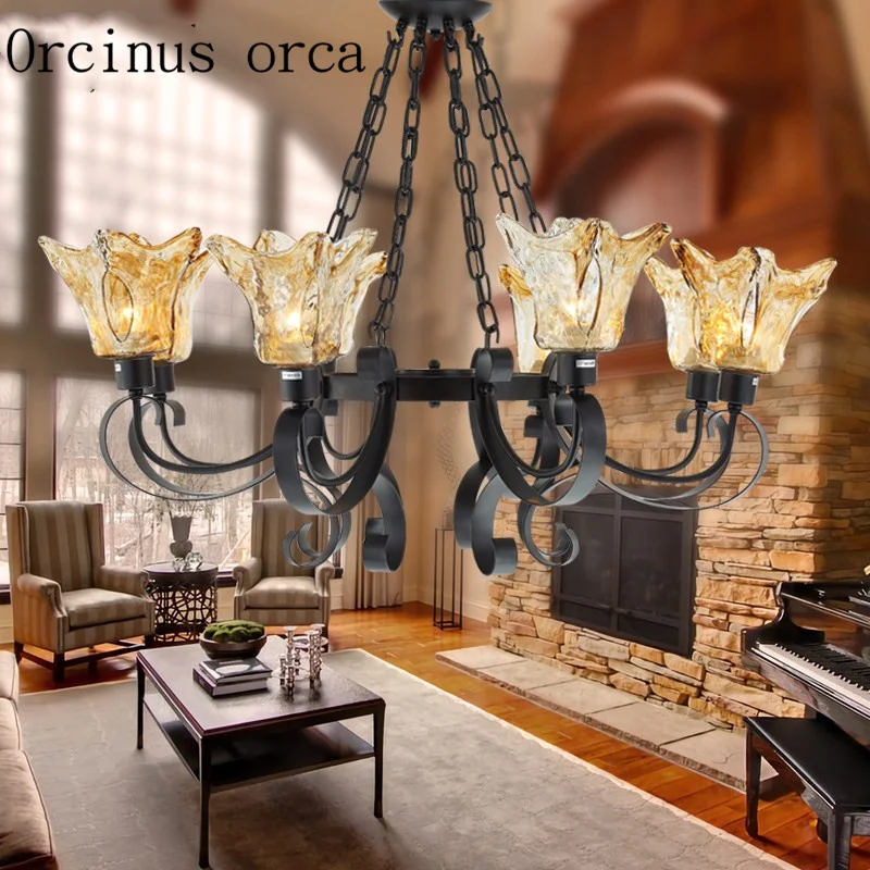 American village Iron Chandelier living room dining room Nordic MODERN RETRO Glass Chandelier free shipping