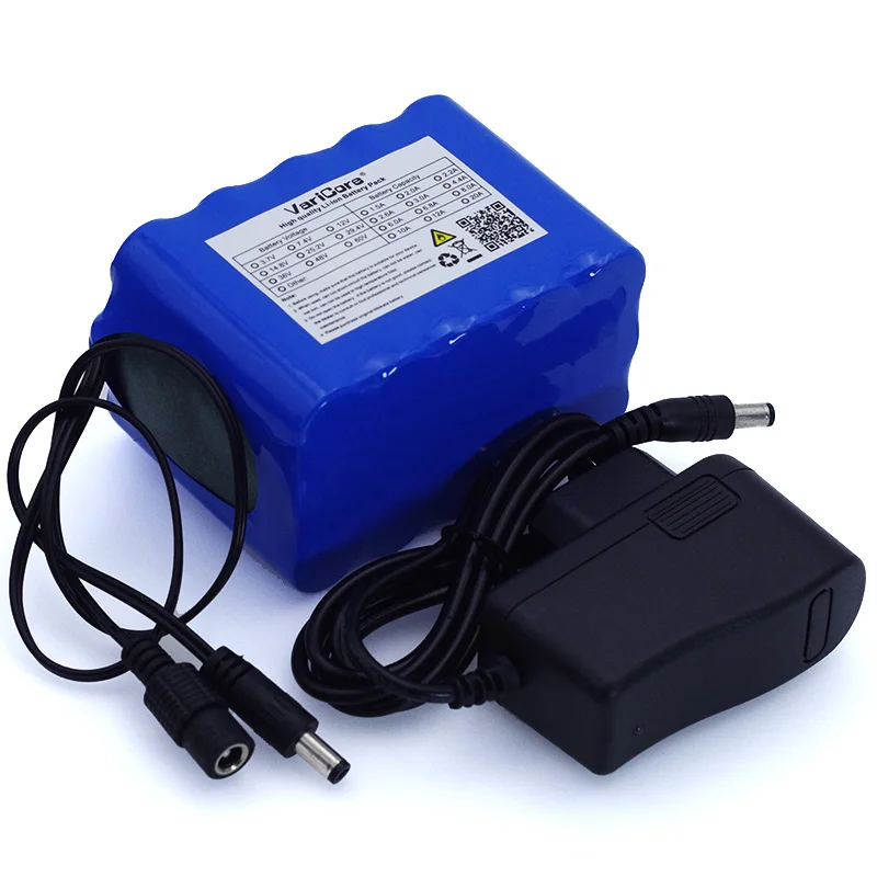 VariCore 12V 10Ah 18650 ليثيوم خط الطول بطارية حزمة 12.6V 10000mAh مع BMS مجلس حماية الدائرة DC 5.5*2.1 مللي متر + 1A شاحن
