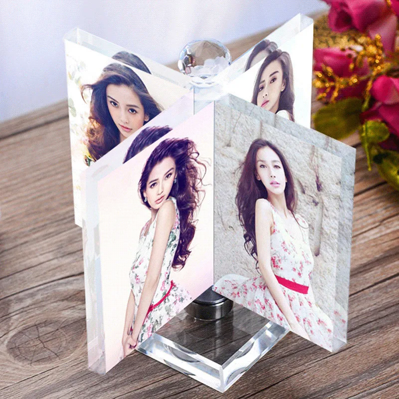 Rotated Windmill Crystal Photo Frame, Glass Album for Pictures, Friends Unusual Personalized Gift, Hold 4 Pic, Custom Made