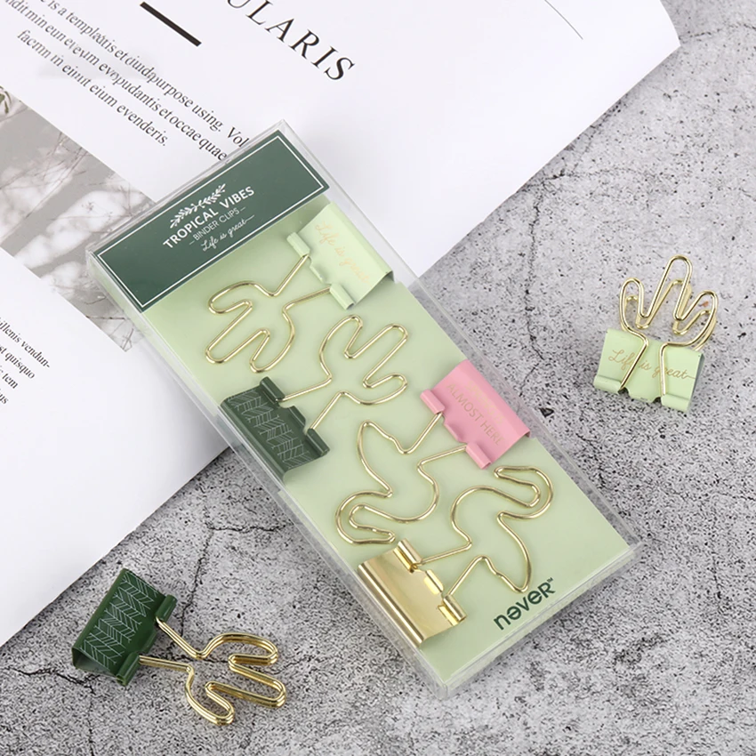 4 PCS/Set Cute Flamingo Cactus Metal Binder Clips 25mm 32mm Notes Letter Paper Organizer Clip Office Paperwork and Document Clip