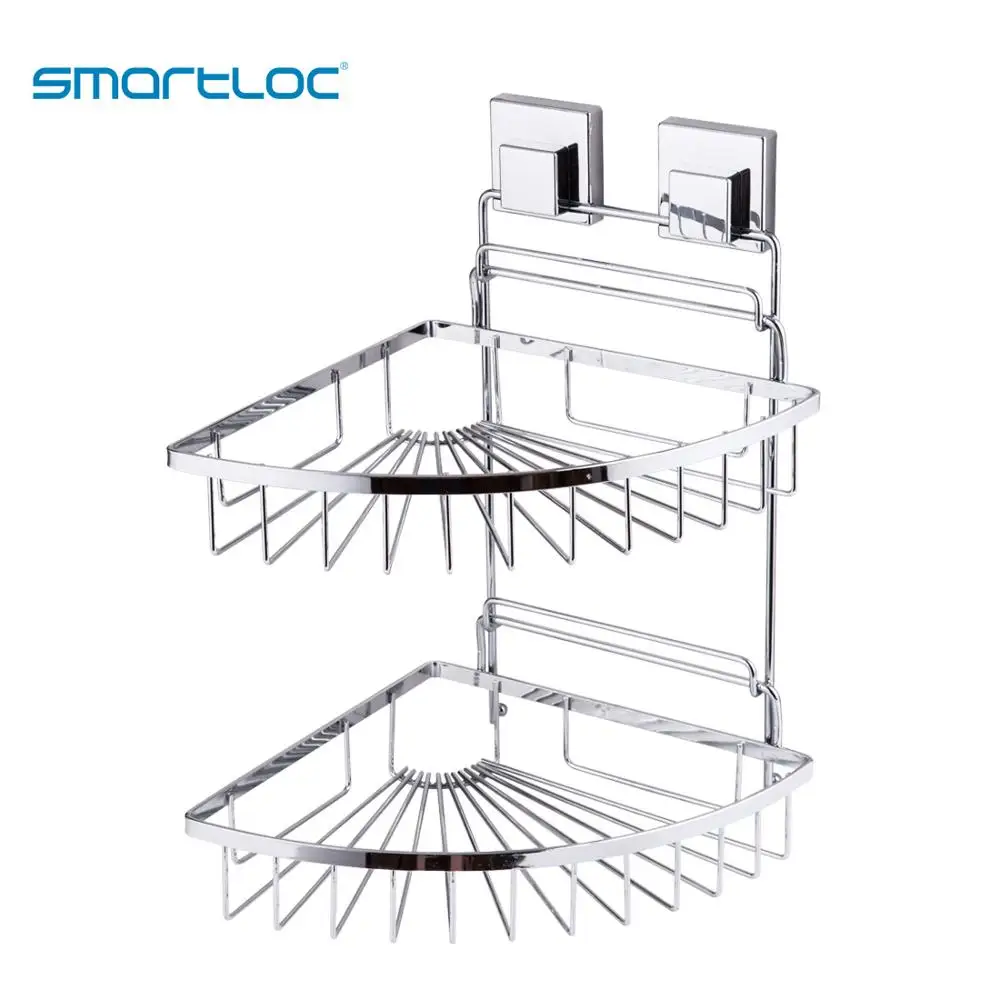 smartloc 2 Layers Iron Suction Bathroom Shelf Bath Shower Shampoo Accessories Storage Rack Container Makeup Cosmetic Organizer