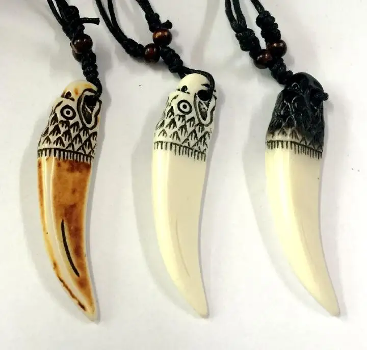 12 Imitation tribal resin carve totem Mixed Eagle biker necklace