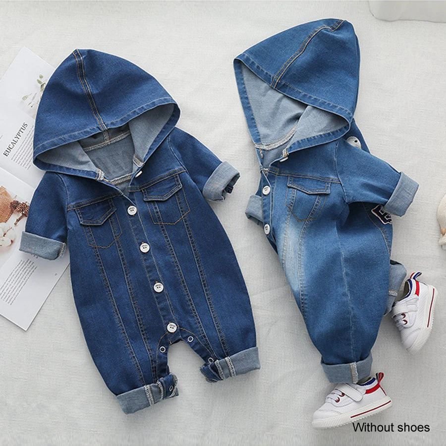 IYEAL Soft Denim Baby Romper Hooded Infant Clothes Newborn Jumpsuit Babies Boys Costume Cowboy Fashion Jeans Children Clothes