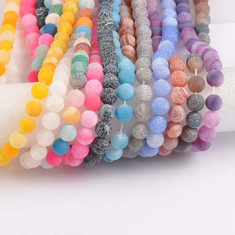 8mm 20pcs Mysterious Nature Stone Frost Cracked Dream Fire Dragon Veins Agat Beads fashion jewelry TRS0256X