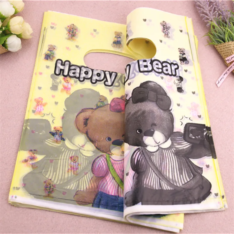 New Design Wholesale 100pcs/lot 20*25cm Lovely Happy Bear Sachet Cadeau Plastic Sachet Plastique Bonbon