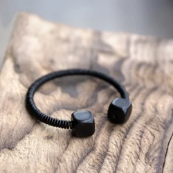 Ebony Black Wood Bracelet Cuff Bangle Simple Minimalist Open Size Adjustable Wrist Jewelry For Male Female Peace Health