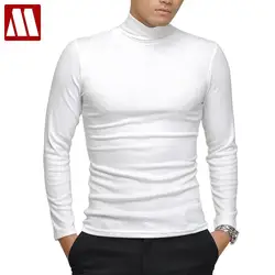 Autumn Winter Black White Men's Long-sleeve T-shirt Turtleneck High-elastic Lycra Cotton T shirt Solid Color S-XXXL st-803