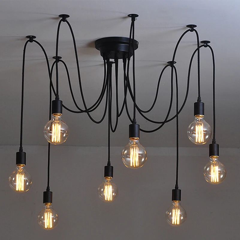 

Retro Edison Chandelier Light Vintage Loft Adjustable Diy E27 Spider Ceiling Lamp Cafe Living Room Bar Pendant Light Fixture