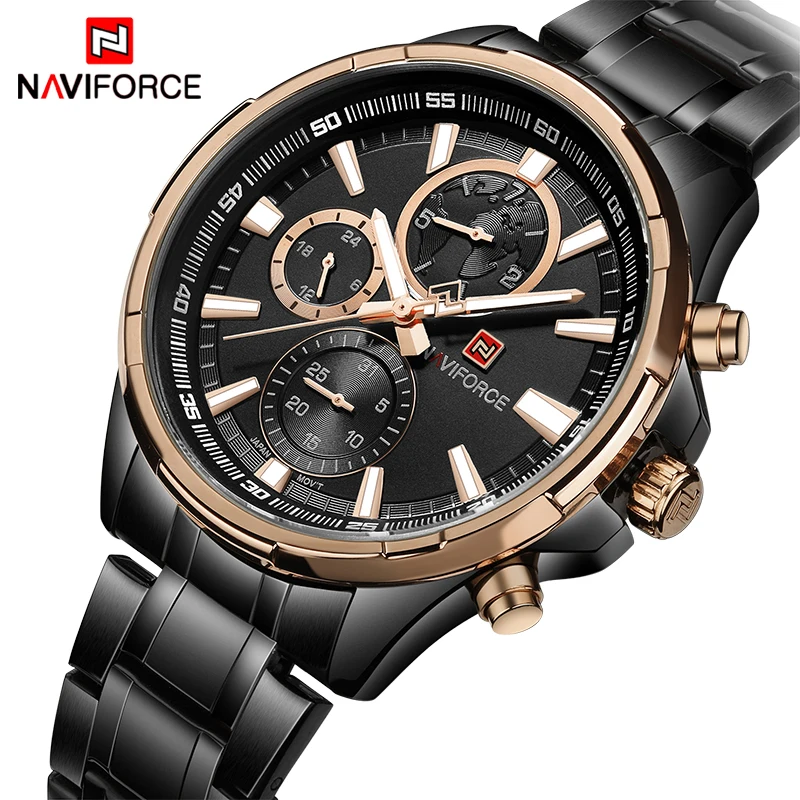 Top Luxury Brand NAVIFORCE Men\'s Business Watches Men Quartz 24 Hours Date Clock Man Full Stainless Steel Sports Wrist Watch