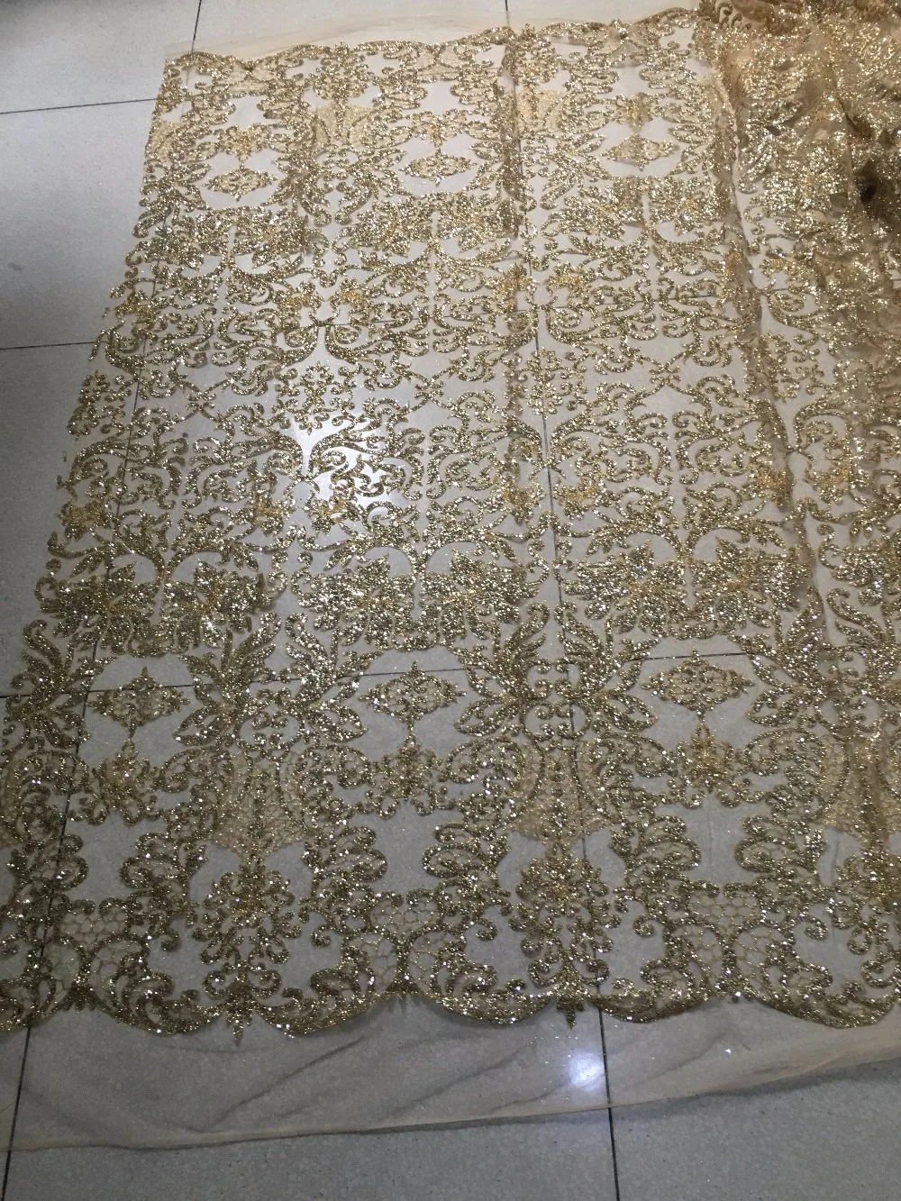 

Gold Sequin Fabric Fashion glitter paillette fabric French Voile Guipure tulle mesh Lace Fabric For evening dress JRB-98520