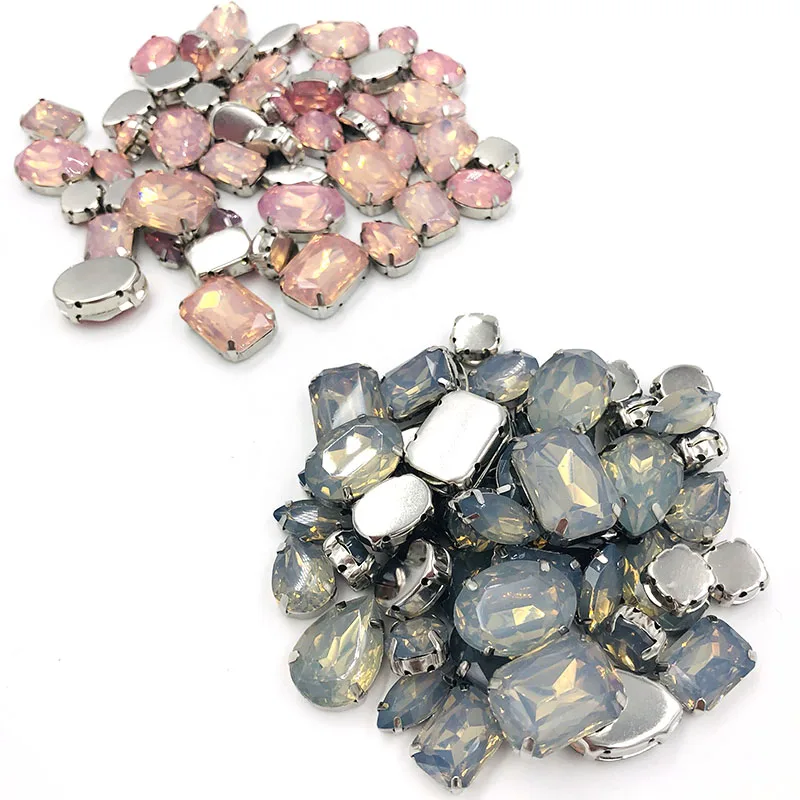 New arrival 50pcs Pink opal Resin flatback sew on rhinestones Mixed shape Mixed szie for DIY clothing/Handicrafts accessories