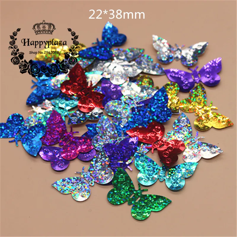 30g/pack Mix Colors Butterfly Shape PVC Loose Laser Sequins Paillettes Wedding Sewing Craft DIY,22*38mm