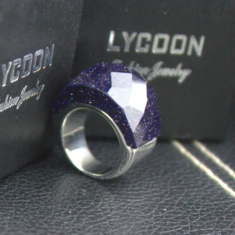 LYCOON quality fashion luxury purple sparkling jewelry women ring stainless steel shiny polish crystal cut rings for party