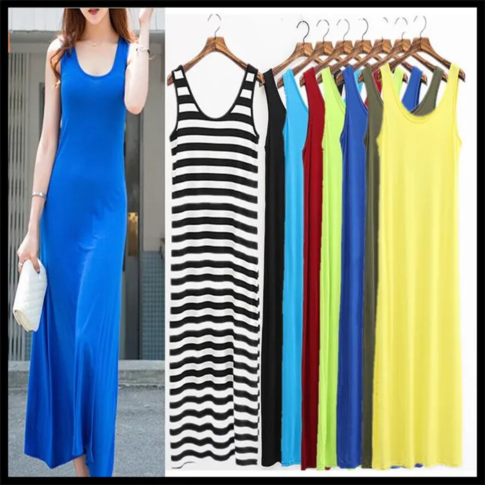 

Women Lady Mid-Calf Modal Vest-type Long Dress,Sexy Solid Sleeveless Base Dress,Perfect Curve,Upper Body Tight, Lower Body Loose