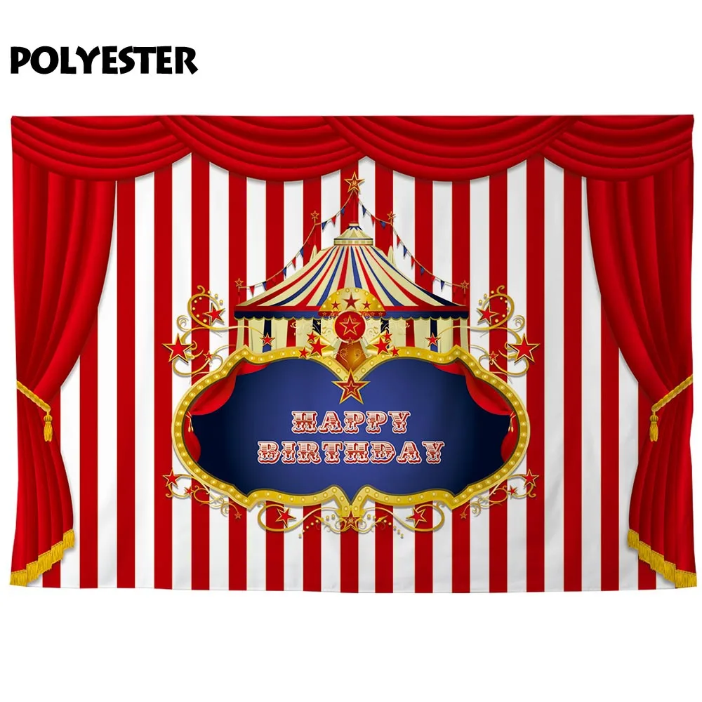 Funnytree 背景写真スタジオのためのサーカスのテーマの誕生日パーティーカーテンストライプ子供の背景 photobooth photocall