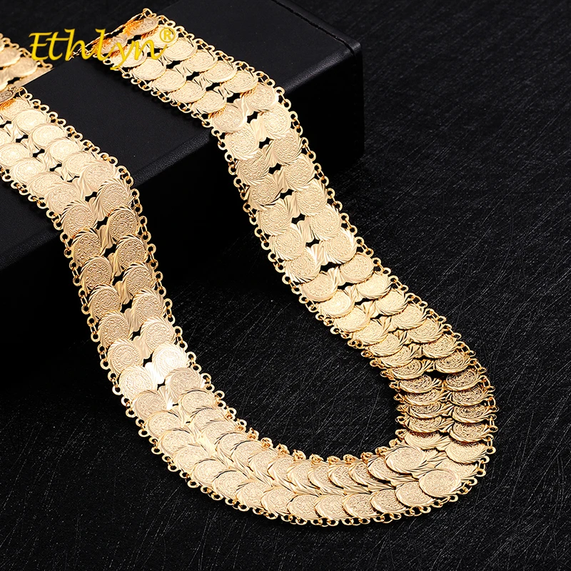 Ethlyn Exquisite Luxury Gold Color the Middle East/Islam/Arab Body Jewelry Circular Artifacts Religious Coins Wide Waist Chain