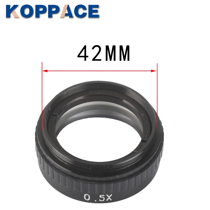 KOPPACE 0.5X microscopio a barilotto singolo obiettivo ausiliario 140mm distanza di lavoro lente per microscopio 42mm dimensioni di montaggio