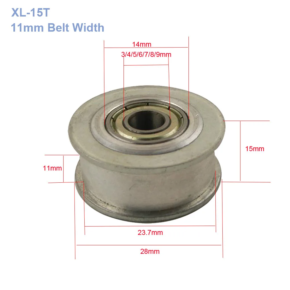 2pcs XL 15T Timing Belt Idler Pulley Without Teeth 3/4/5/6/7/8/9mm Bore Idle Pulley 11mm Belt Width Bearing Synchronous Wheel