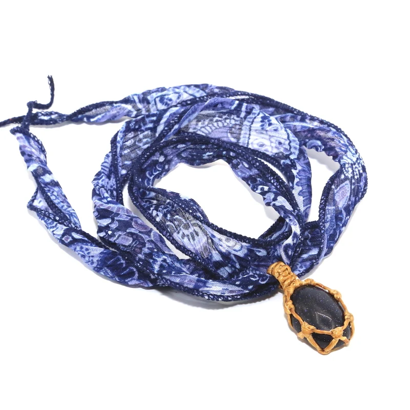 Accept DIY Romantic style printed fabric Sari Silk Ribbon Wrap natural stone charm Choker Yoga bracelet Women necklace jewelry