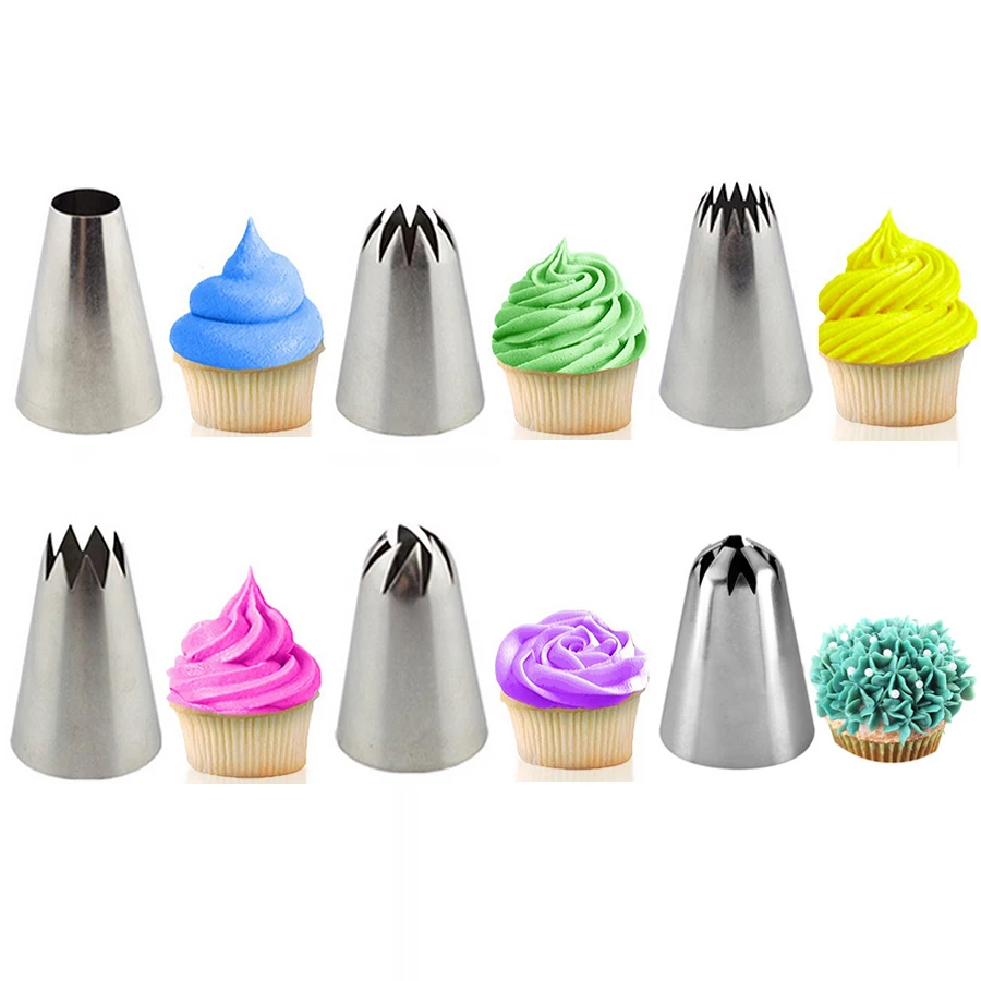 

Large 6pcs/set Cream Pastry Tips Stainless Steel DIY Cupcake Icing Piping Nozzles Cake Fondant Decorating Tools