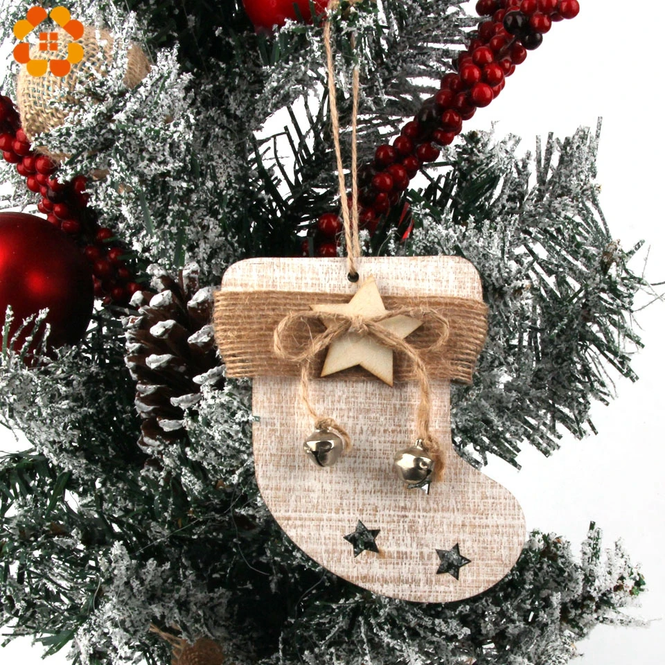 1PC Vintage Christmas Wooden Deer/Sock/Tree/Star Pendants Ornaments Wood Crafts Kids Gift Christmas Tree Ornaments Decorations