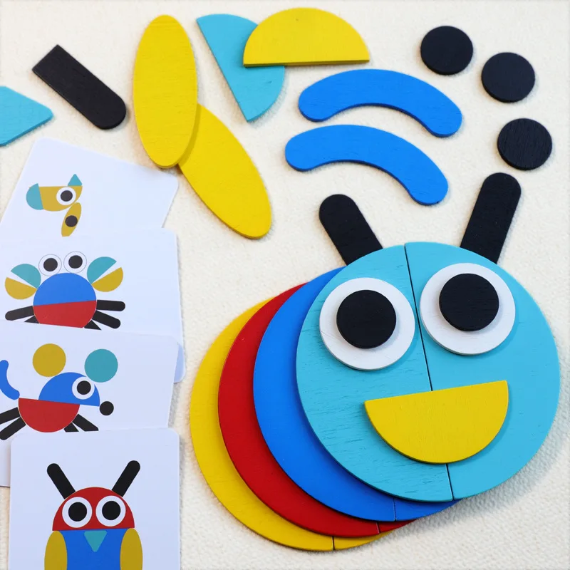 

Kid's Wooden Montessori Materials Animals Jigsaw Puzzles for Toddlers Educatioanl Toys For Children Tangram 3d Drawing Puzzle